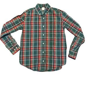 Crewcuts Boys 14 100% Cotton Green Red White Plain Long Sleeve Button Down Shirt